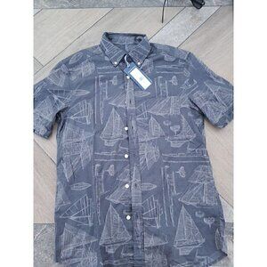 vineyard vines Shirt Mens Small S Blue Hawaiian All Over Print Boats Board NEW
